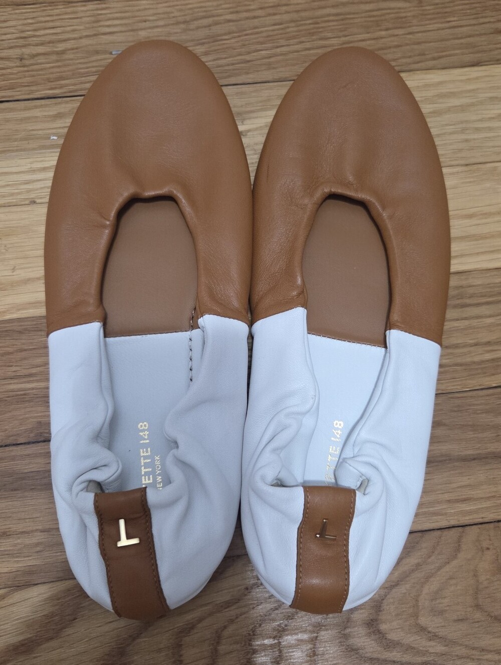 Lafayette 148 New York Two-Tone Cognac and White Leather Ballet Flats - 7.5